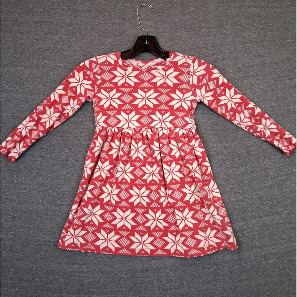Hanna Andersson Girls Dress 5 Red AOP Snowflake Play Cotton Pockets Minimalist